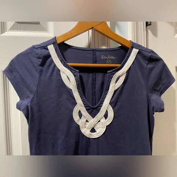 Lily Pulitzer Navy Blue Dress with White Trim; Size XS - Picture 3 of 9